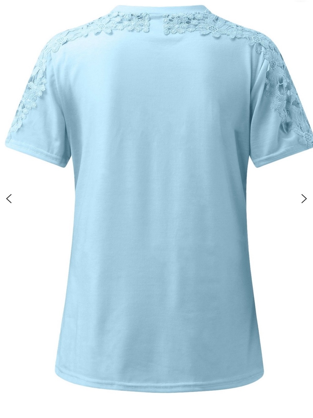 Light Blue Crochet Sleeve Women's Tee - Casual Top - Picture 4 of 4